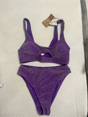 Purple Glitter Cutout Bikini Set